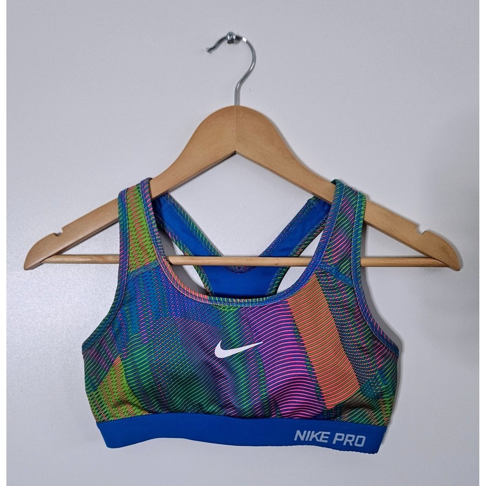 Nike Pro Sports Bra Womens S Blue Pink Multi Color Excellent Dri-FIT Racerback